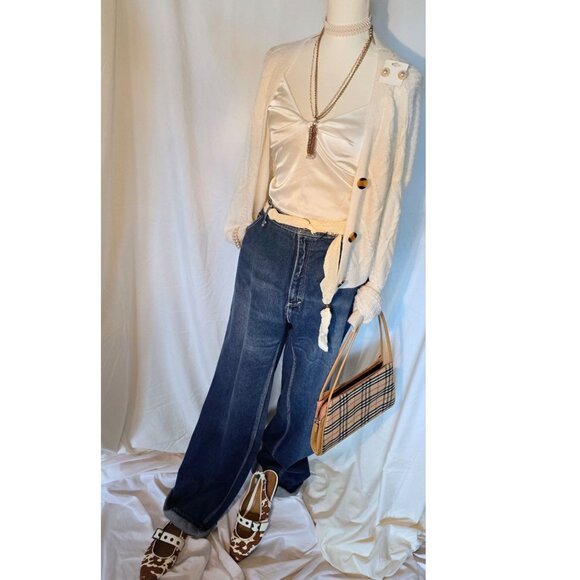 Vintage Barel Leg Jeans, 16 inch waist, Hand Stitched Waist to be Made Smaller - Picture 2 of 2